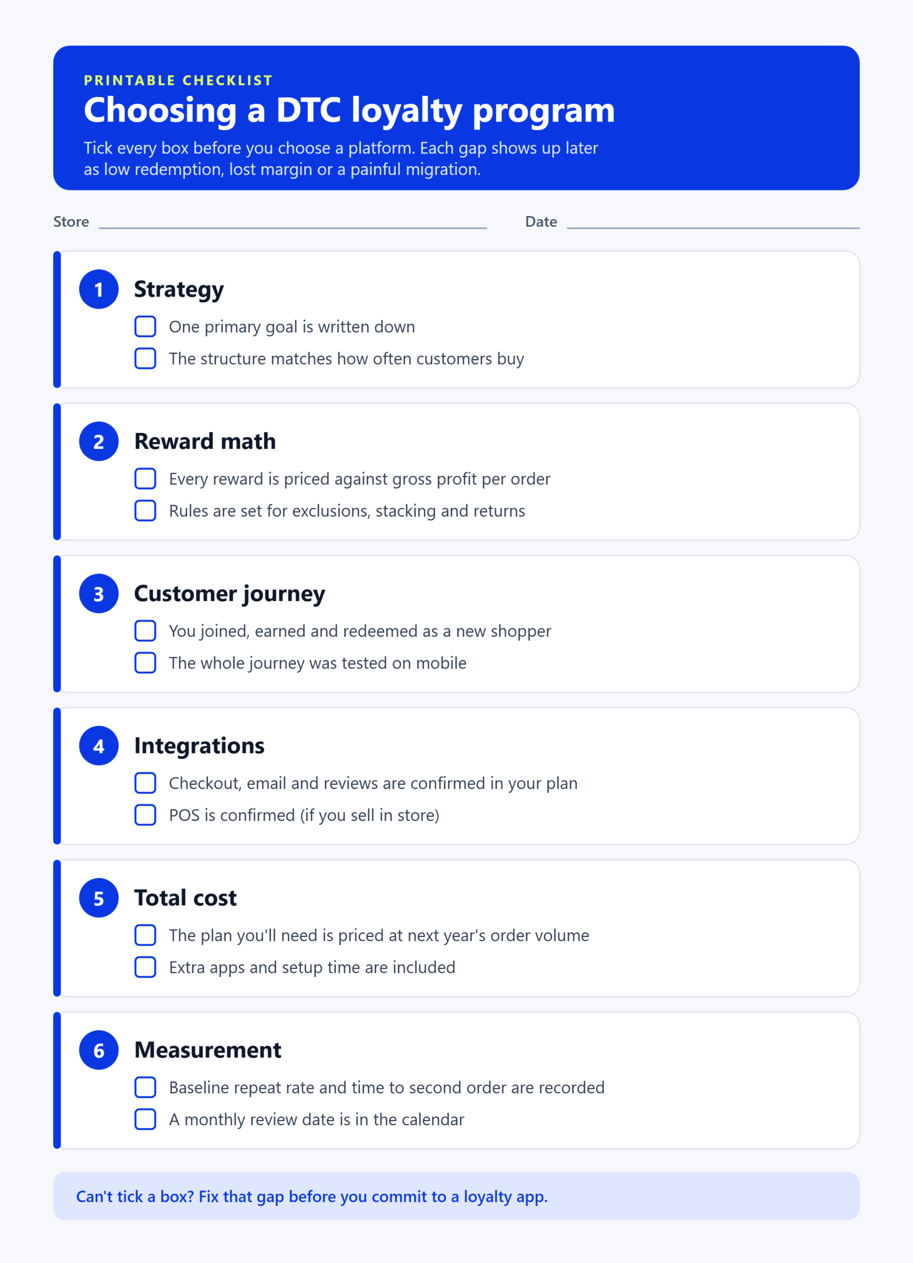 dtc loyalty program checklist